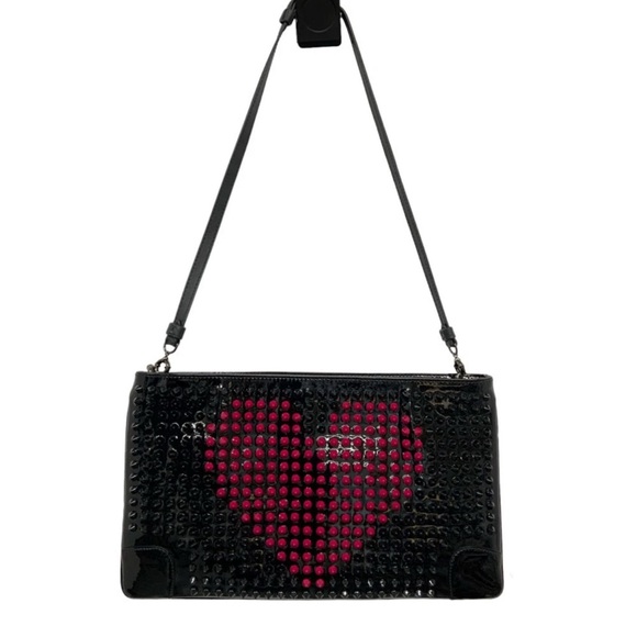 Christian Louboutin Crossbody Spiked Heart Patent Leather Ruby Posh Clutch Bag - Picture 8 of 16